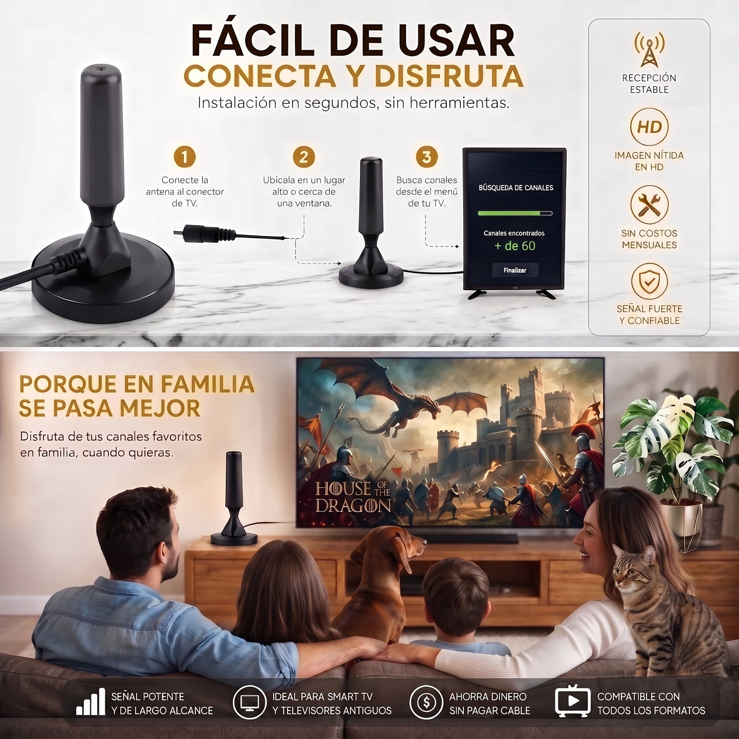 ANTENA TV DIGITAL HD 4K ANTENAMAX ⭐ + de 60 canales en HD