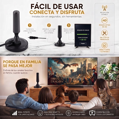 ANTENA TV DIGITAL HD 4K ANTENAMAX ⭐ + de 60 canales en HD