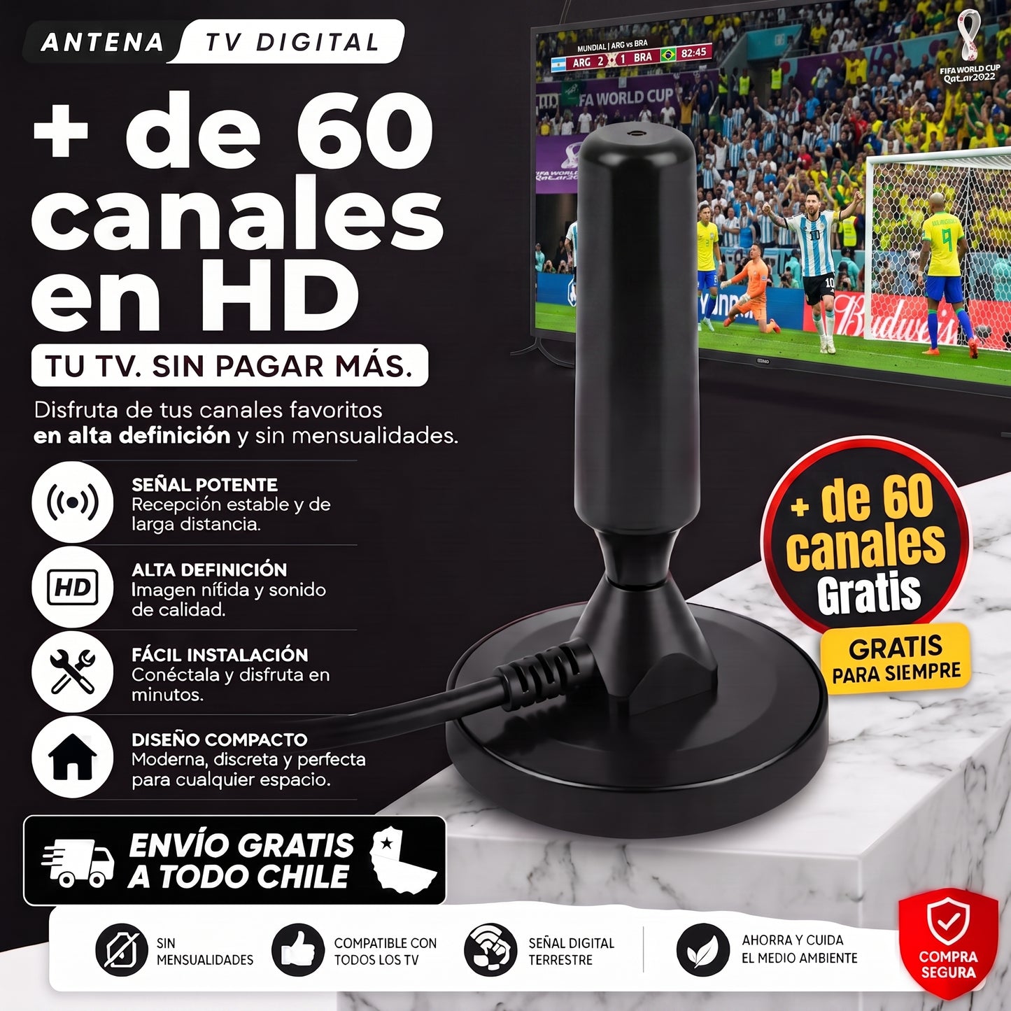 ANTENA TV DIGITAL HD 4K ANTENAMAX ⭐ + de 60 canales en HD